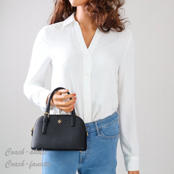 Tory Burch 149694 Emerson Dome Satchel Saffiano Leather Crossbody in Black - Picture 2 of 12